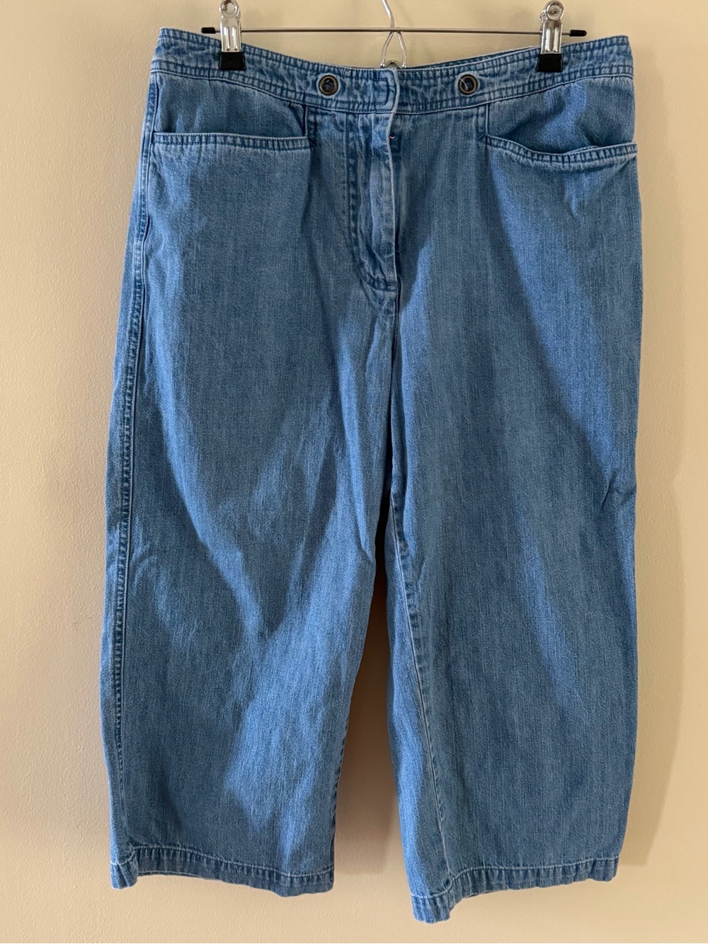 Christopher & Banks Women Denim Capri Jeans Size 10 Blue Cotton Wide Leg Casual